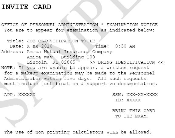 Sample Examination Invitation Card